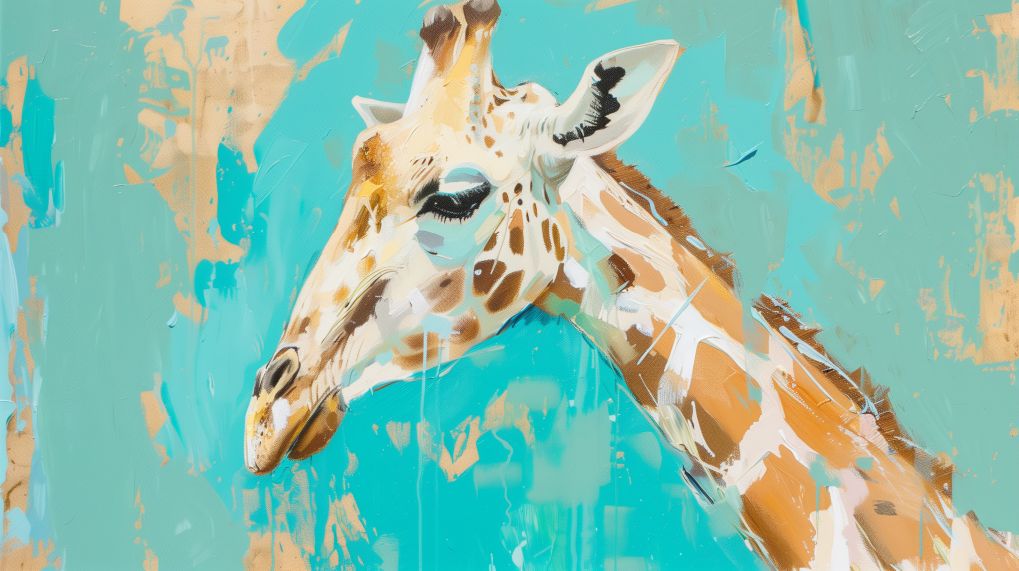 Graceful Giraffe on Turquoise Canvas