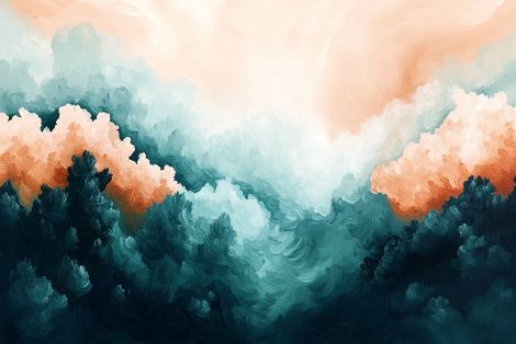 Ethereal Clouds Over Teal Forest