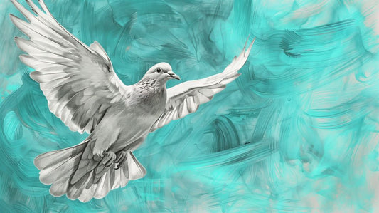 Dove in Flight on Turquoise Canvas