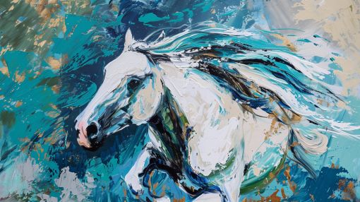 White Horse Running in Turquoise