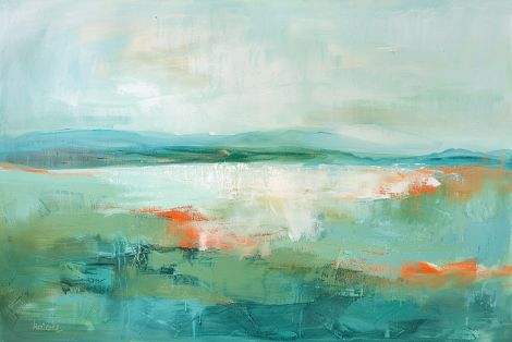 Misty Marshlands in Coral and Teal