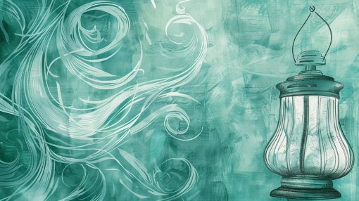 Teal Lantern with Flowing Swirls