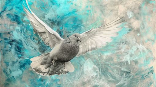 Dove in Flight Turquoise Abstract