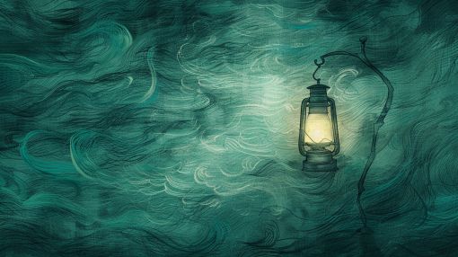 Lantern Glowing in Emerald Mist