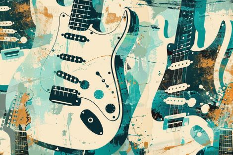 Retro Electric Guitars in Teal