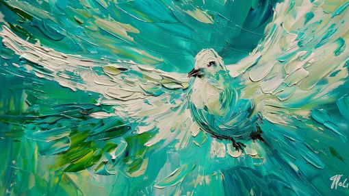 White Dove in Turquoise Flight