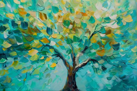 Turquoise Tree of Dancing Leaves
