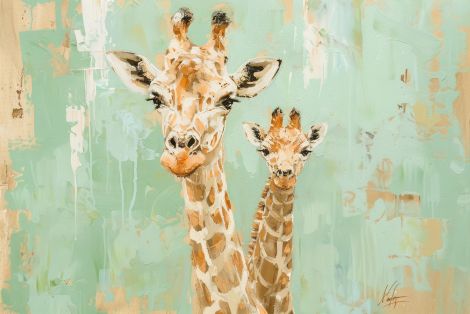 Mother and Baby Giraffe in Mint