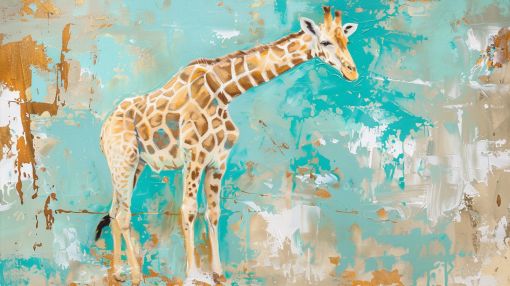 Golden Giraffe on Turquoise Abstract