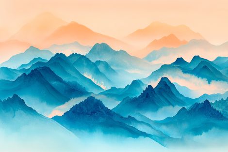 Misty Blue Mountains at Golden Dawn
