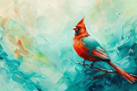 Cardinal Perched in Turquoise Breeze