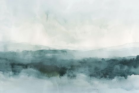 Misty Teal Mountains at Dawn