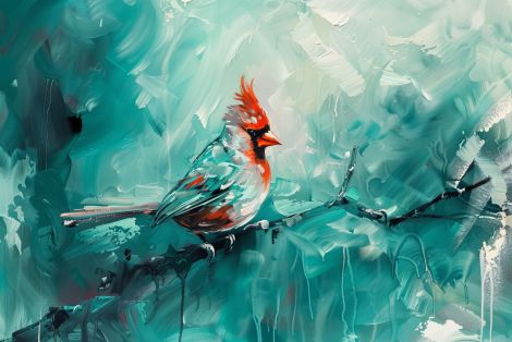 Cardinal Perched in Teal Storm