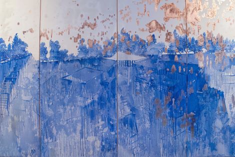 Blue Village Fading Into Copper Light