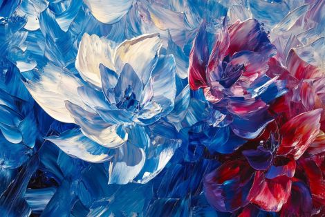 Blooming Petals in Blue and Crimson