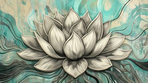 Serene Lotus in Turquoise Waves
