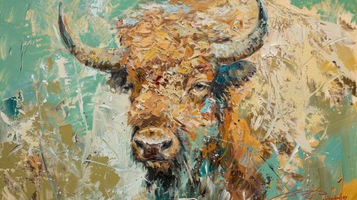 Golden Bull in Turquoise Fields