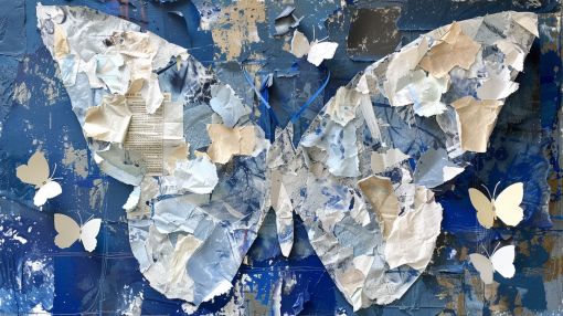Sapphire Wings Mixed Media Butterfly Collage