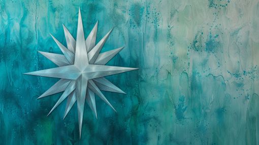 Silver Star on Teal Watercolor Wash