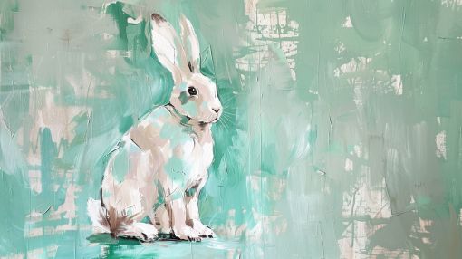 Serene White Rabbit in Mint Haze