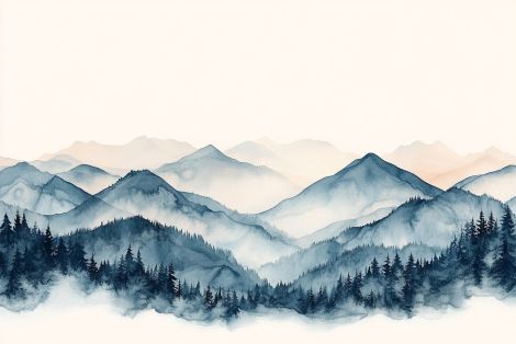 Misty Mountain Ranges in Watercolor