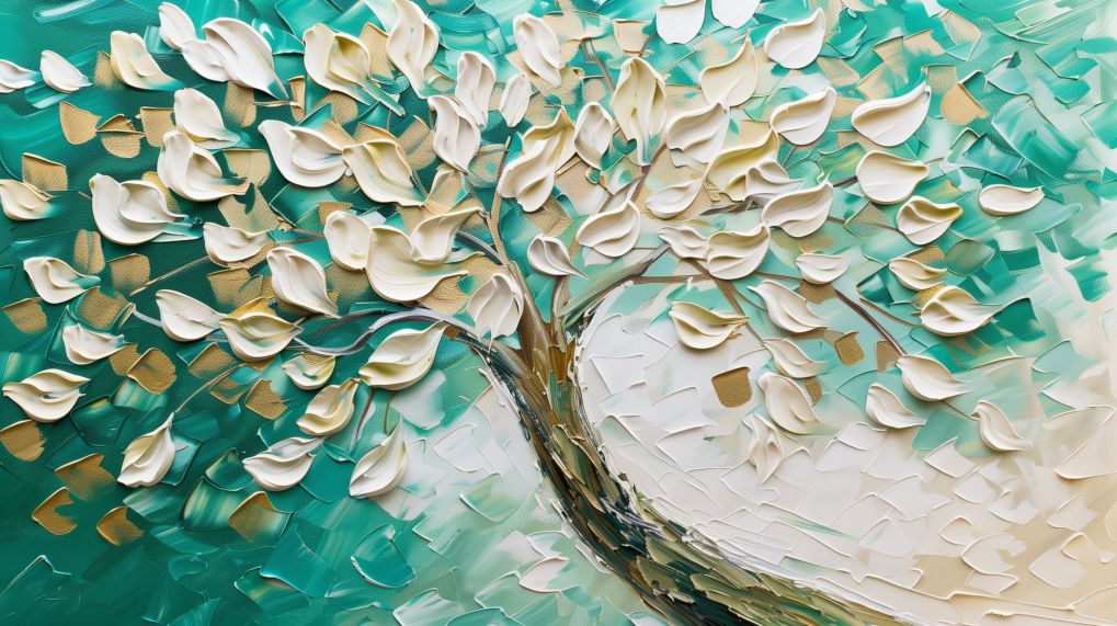 Turquoise Blossom Tree in Impasto