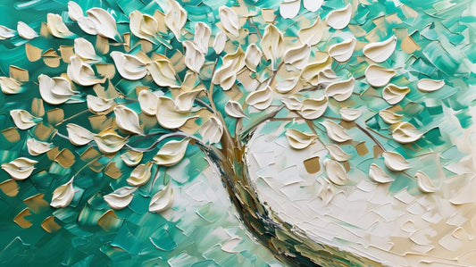 Turquoise Blossom Tree in Impasto