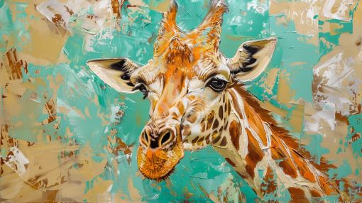 Golden Giraffe on Turquoise Abstract