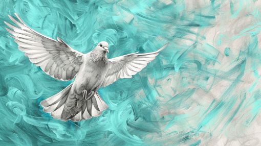 White Dove Soaring Through Turquoise Waves