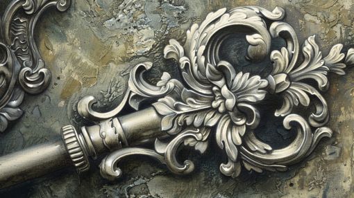 Ornate Silver Key in Baroque Splendor
