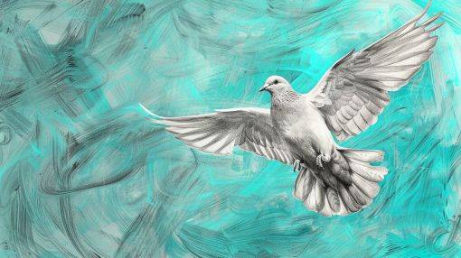 White Dove in Turquoise Flight