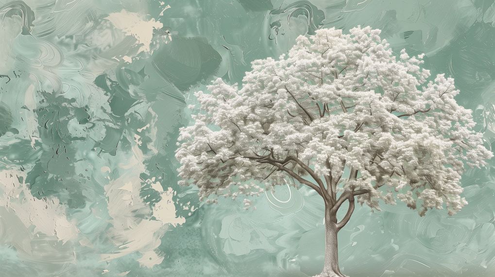 White Tree on Sage Green Canvas