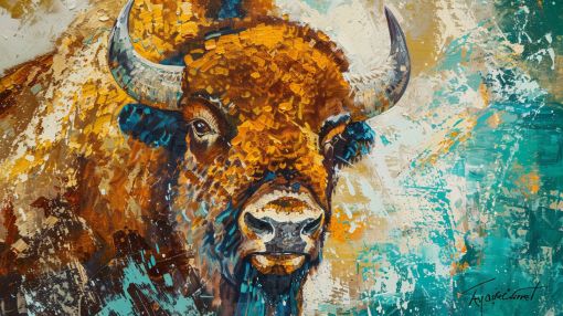 Golden Bison in Turquoise Storm