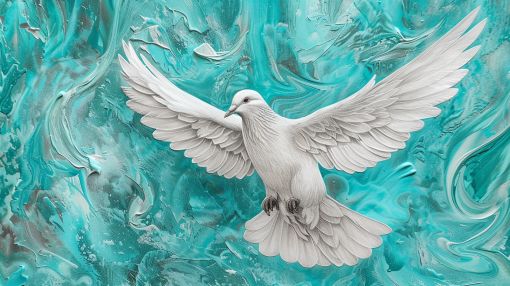 White Dove Soaring in Turquoise Waves