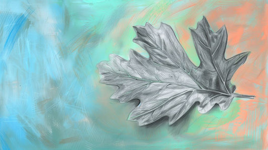 Silver Oak Leaf on Pastel Wash