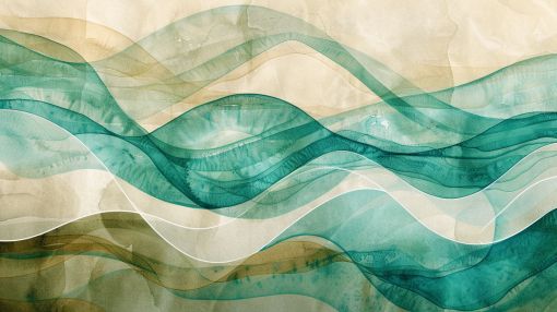 Flowing Teal Waves on Parchment