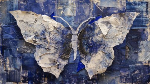 Blue Collage Butterfly in Torn Paper
