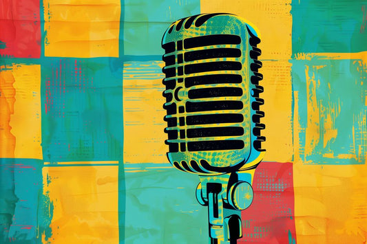 Retro Microphone on Color Grid