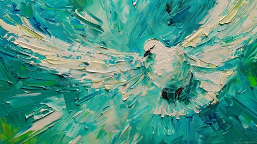 White Dove in Turquoise Flight