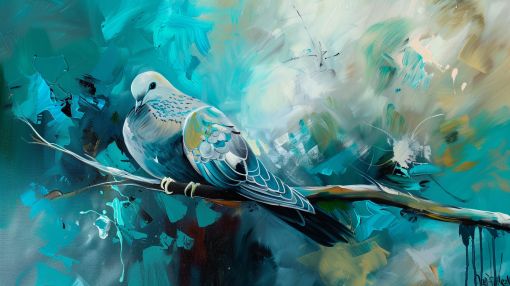 Dove Perched in Turquoise Dreams