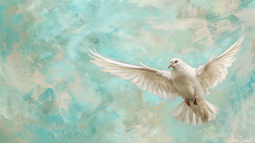 White Dove Soaring in Tranquil Sky