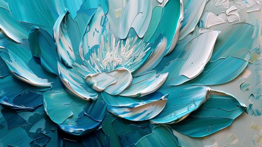 Turquoise Lotus in Thick Impasto