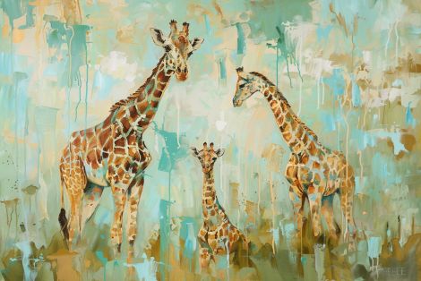 Golden Giraffes in Turquoise Mist