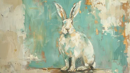 Serene White Rabbit in Teal