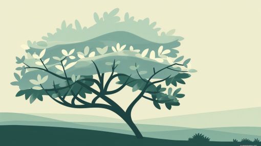 Windswept Tree on Rolling Green Hills