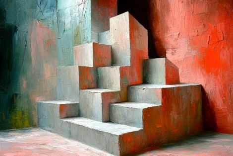 Crimson Walls and Concrete Steps