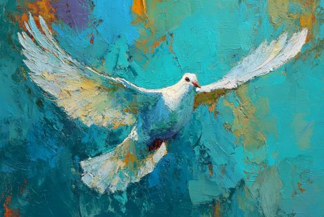White Dove Soaring in Turquoise Sky