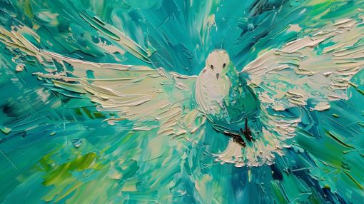 White Dove in Turquoise Flight