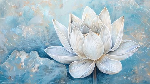 Sacred White Lotus in Blue Serenity
