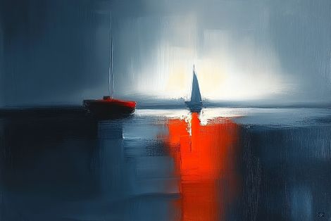 Crimson Reflection on Still Harbor